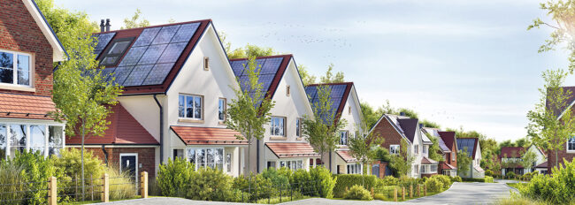 Beautiful modern residential houses with solar panels